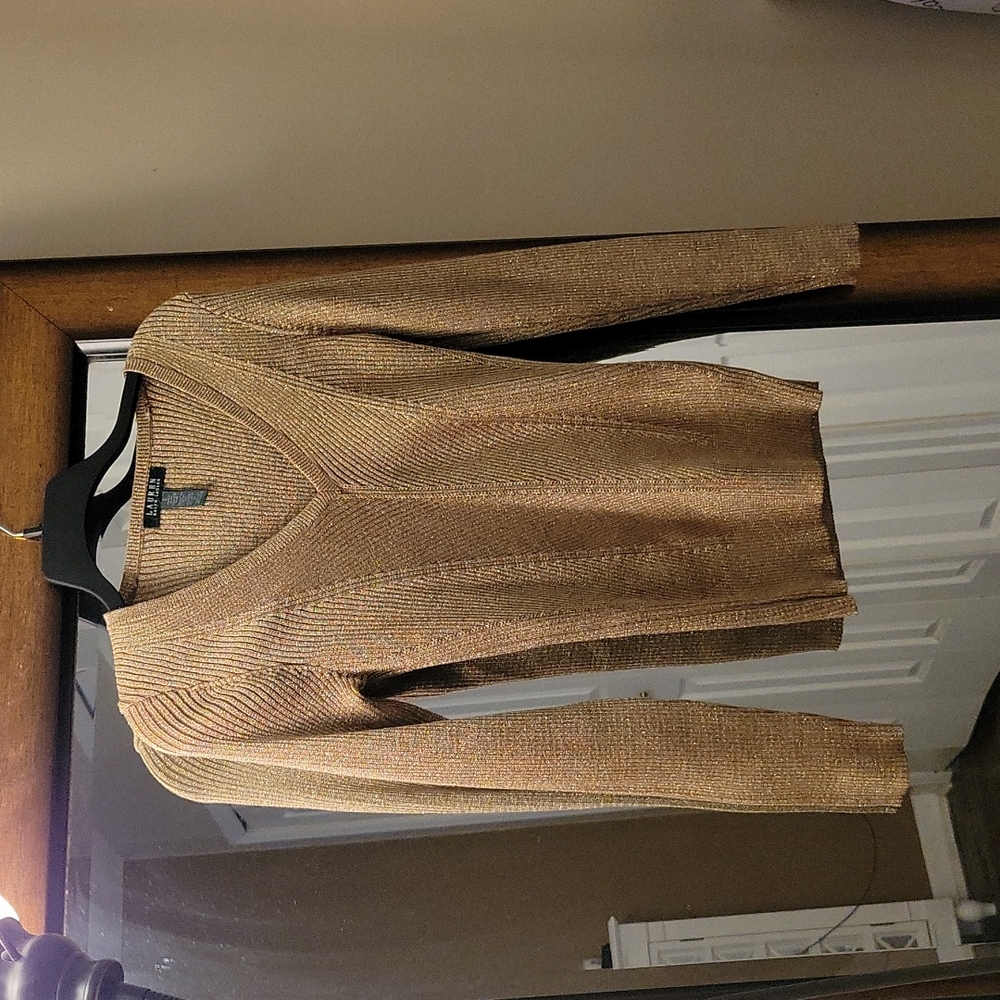 Gold Cable KnitV-Neck Sweater